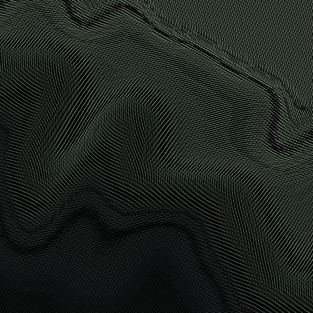 Intricate abstract green pattern with wave-like textures creating a dynamic effect.